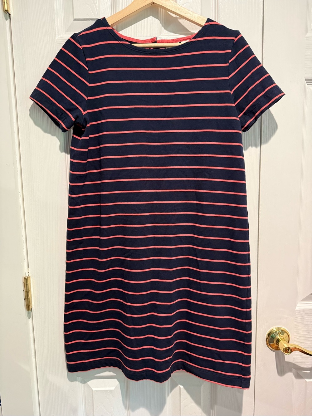 St. Tropez Navy and Coral Striped Tee Dress cotton with stretch